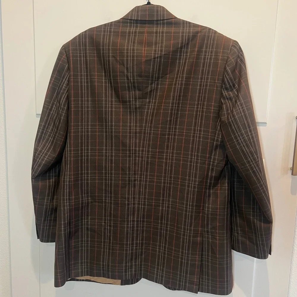 Stacy Adams Brown Plaid Super 100s Wool Blend Blazer‎ Mens Designer 44R